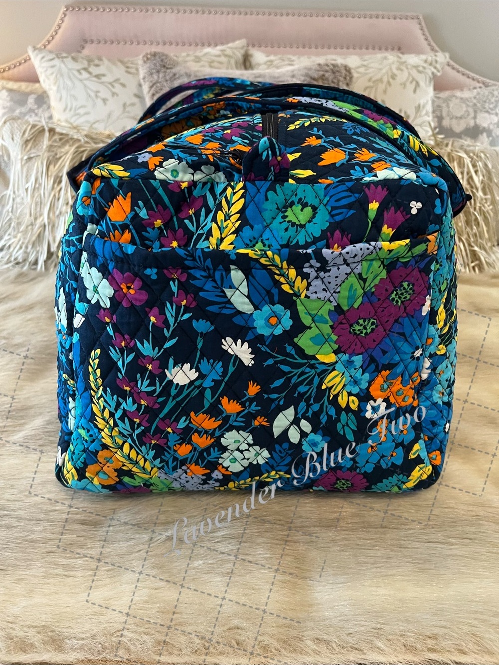 VERA BRADLEY Midnight Floral 2013 XL Duffle Bag Navy Turquoise Lightweight Y2K - Picture 6 of 15